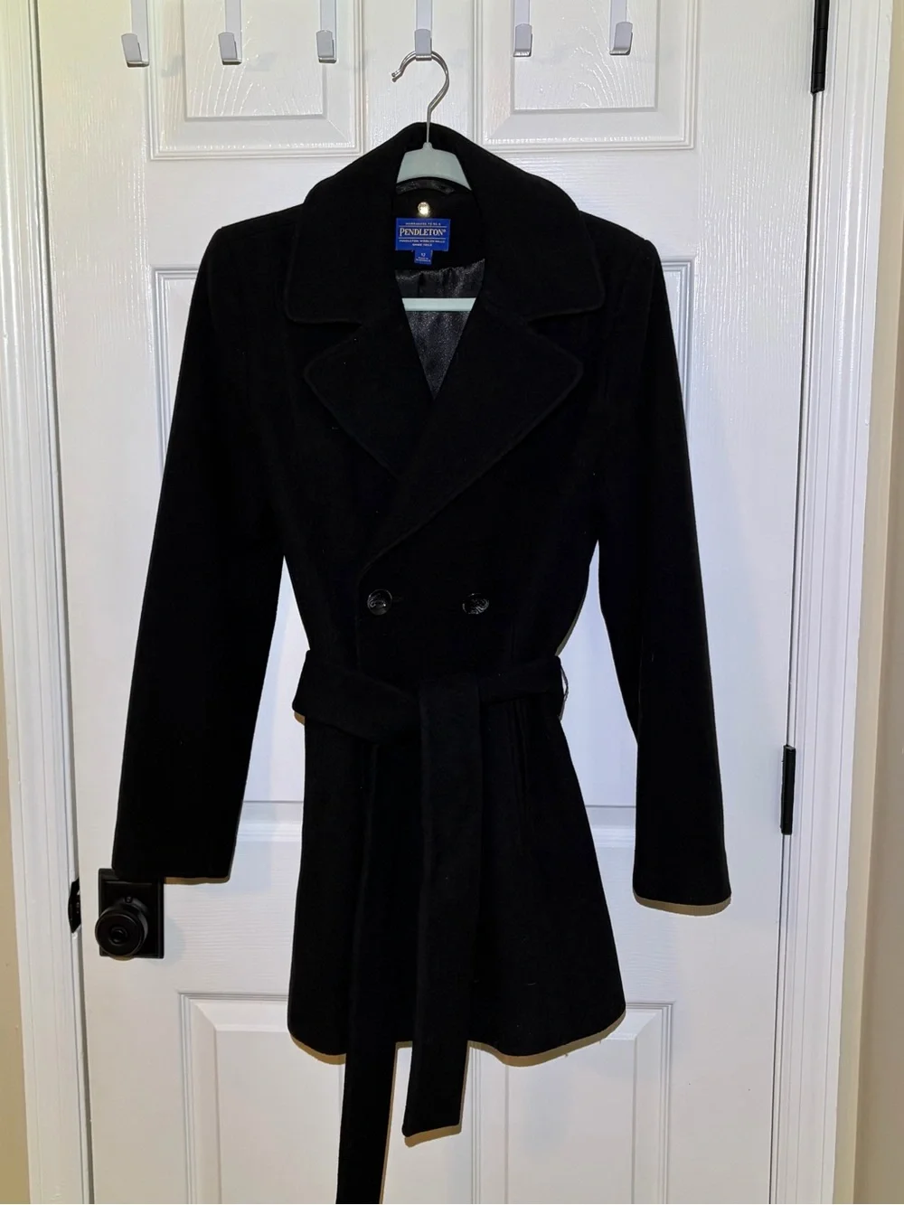 Pendleton Black Double-Breasted Wool Pea Coat with Belt